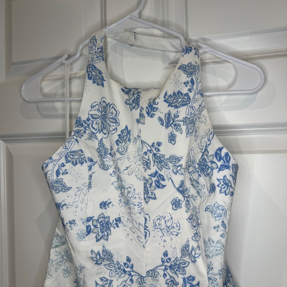 Altar'd State Floral Halter Mini Dress Blue White Toile Fit Flare Size Large - Picture 4 of 10